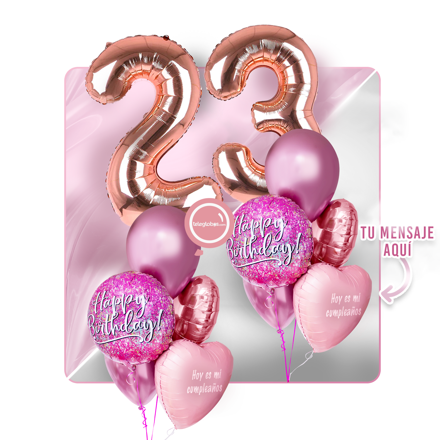 Kit Celebra -Pink Birthday- con Globos de Helio