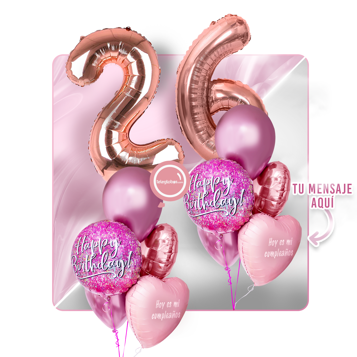 Kit Celebra -Pink Birthday- con Globos de Helio