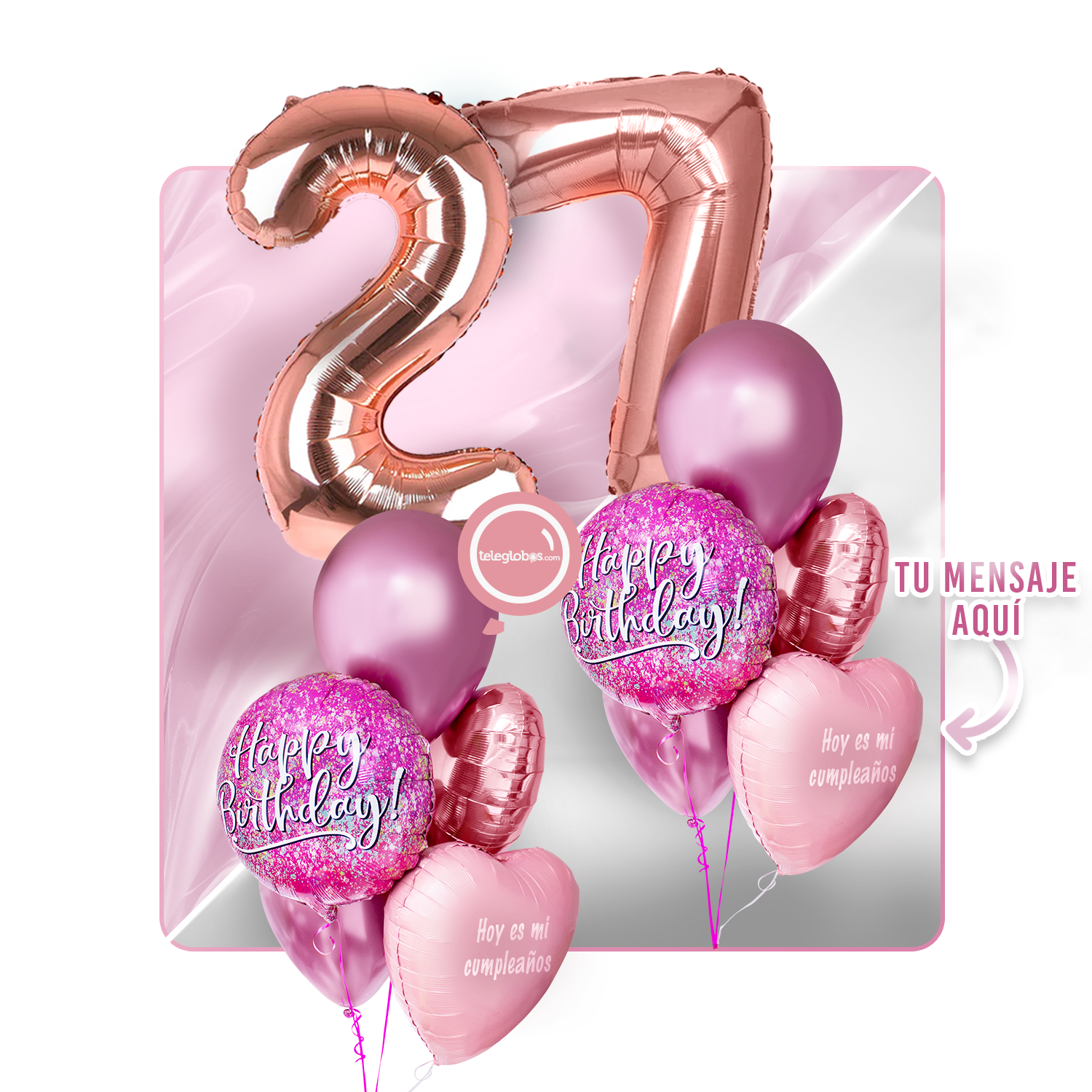 Kit Celebra -Pink Birthday- con Globos de Helio