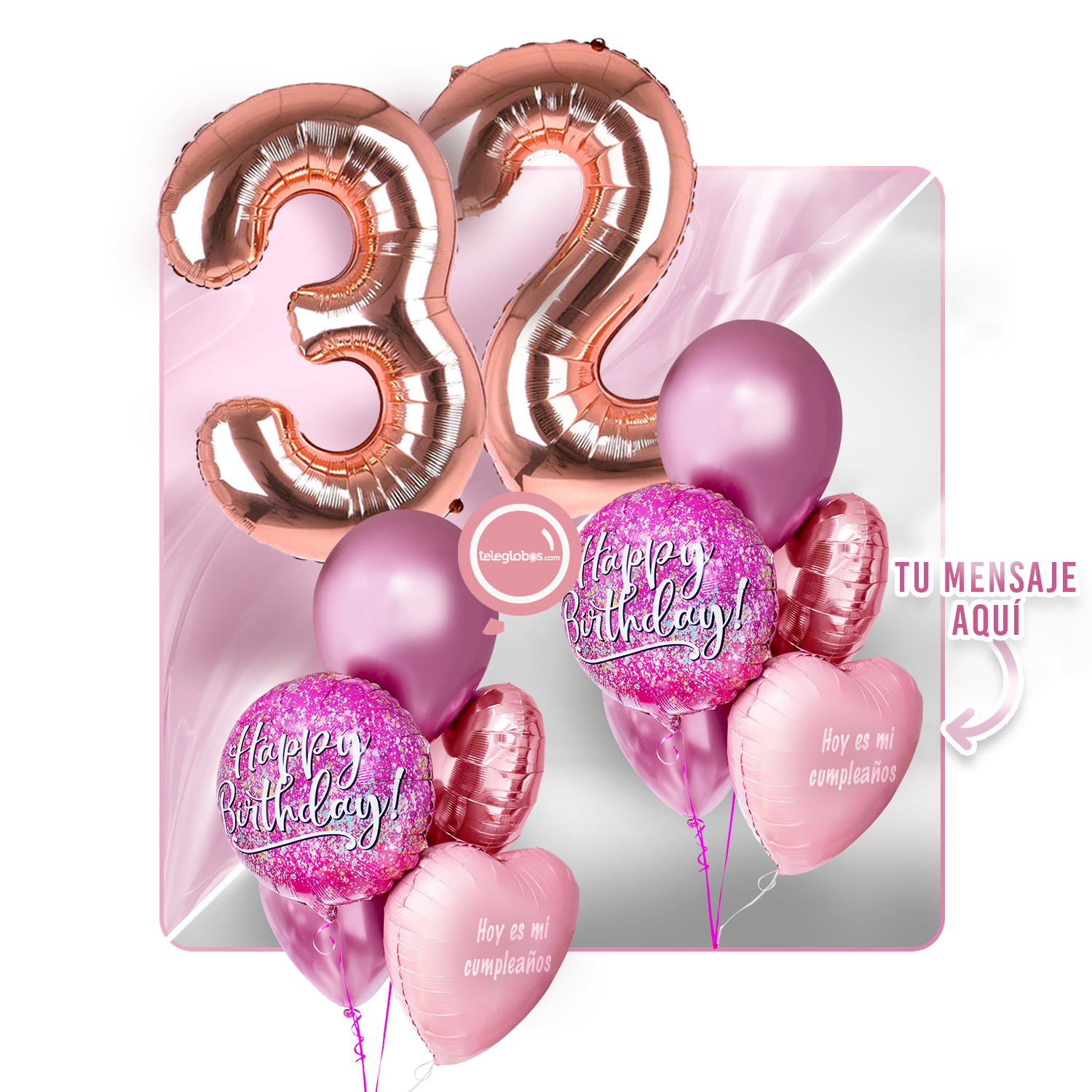 Kit Celebra -Pink Birthday- con Globos de Helio