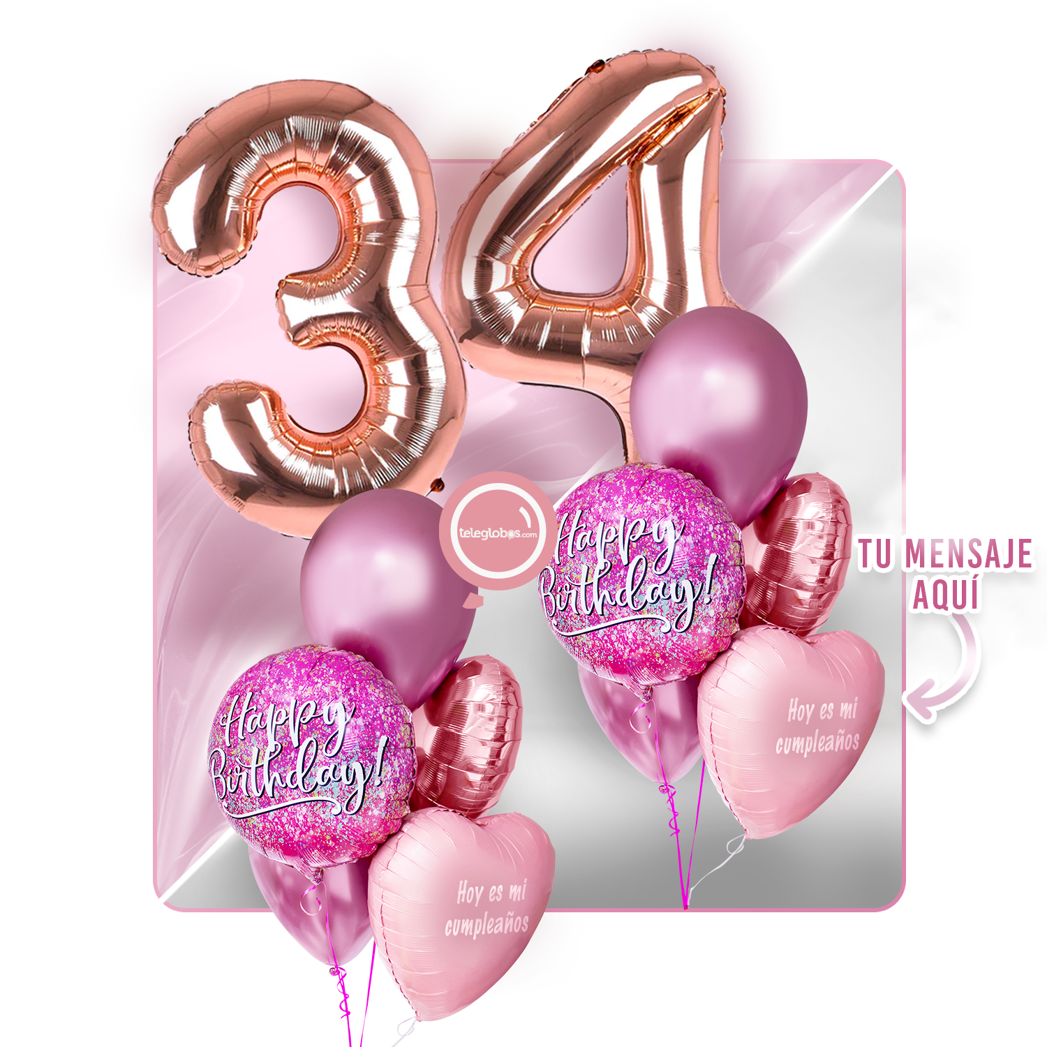 Kit Celebra -Pink Birthday- con Globos de Helio