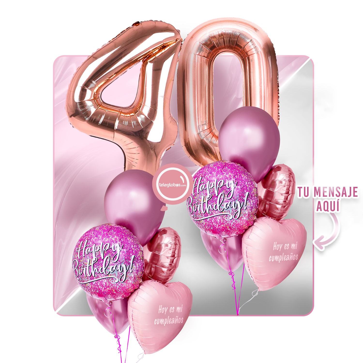 Kit Celebra -Pink Birthday- con Globos de Helio