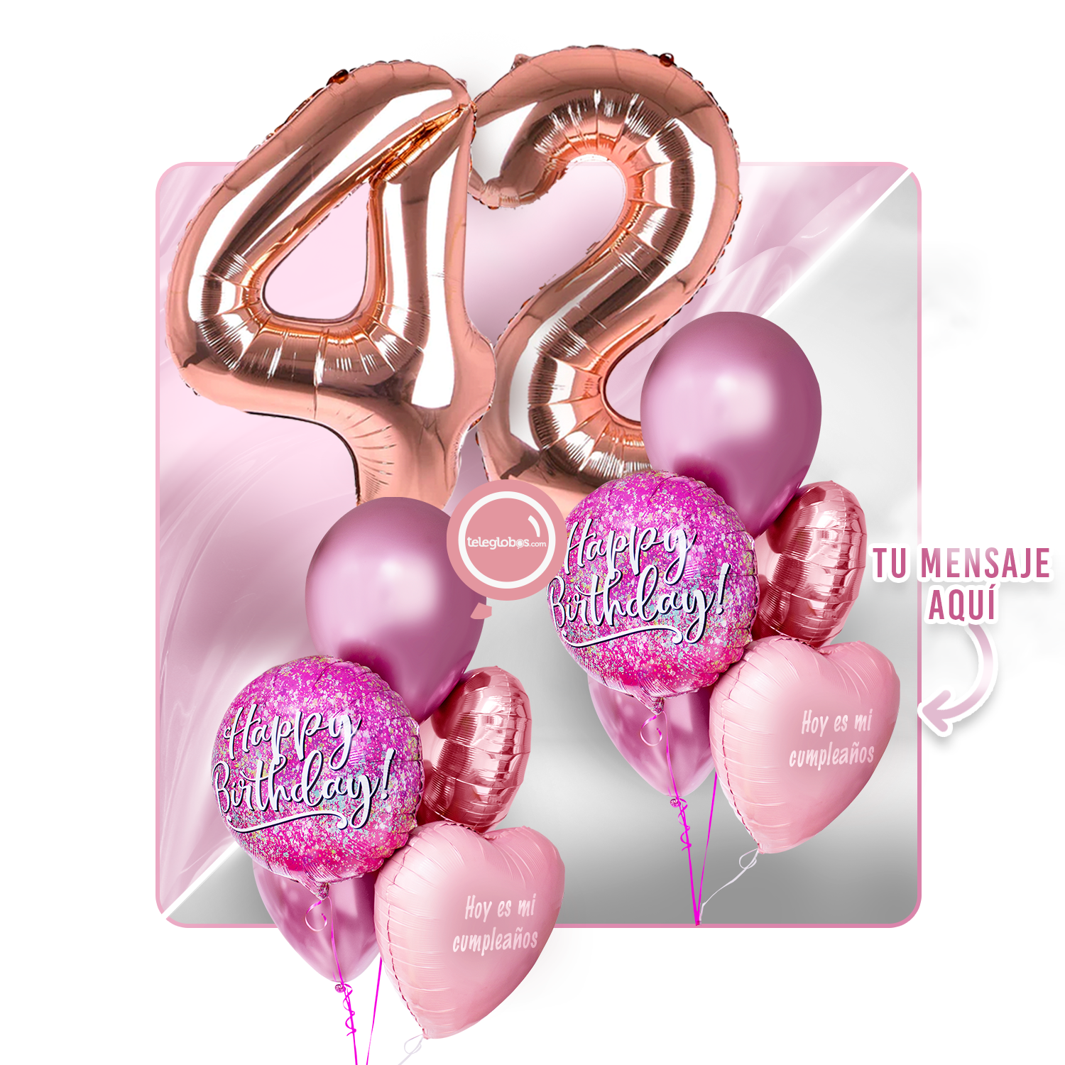 Kit Celebra -Pink Birthday- con Globos de Helio