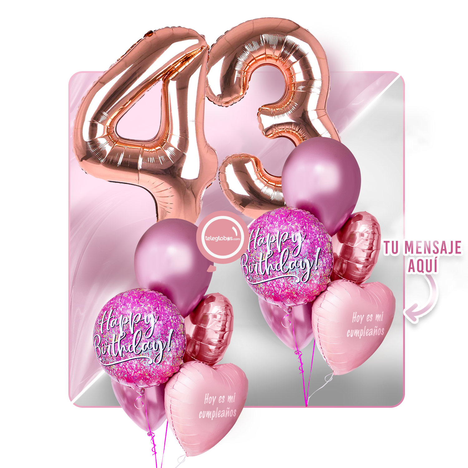 Kit Celebra -Pink Birthday- con Globos de Helio