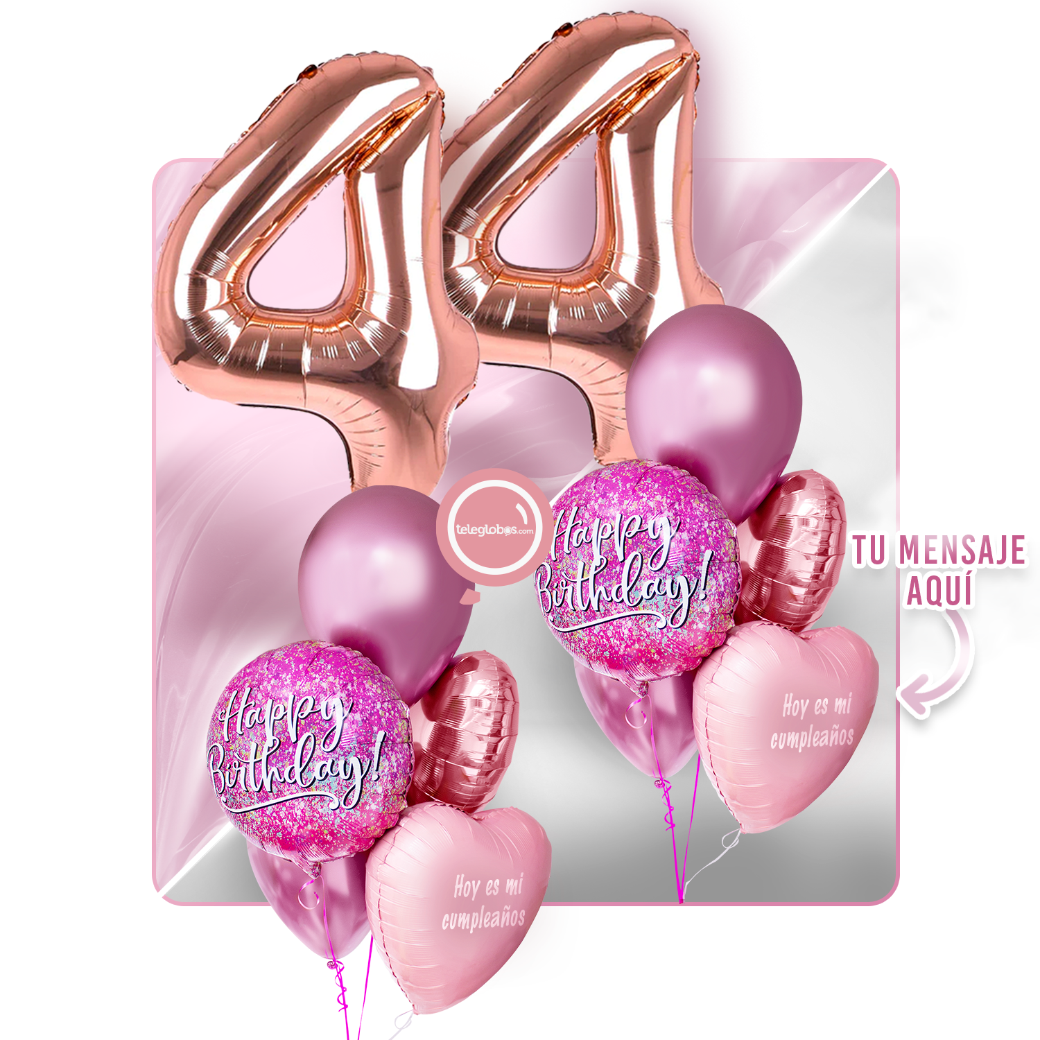 Kit Celebra -Pink Birthday- con Globos de Helio