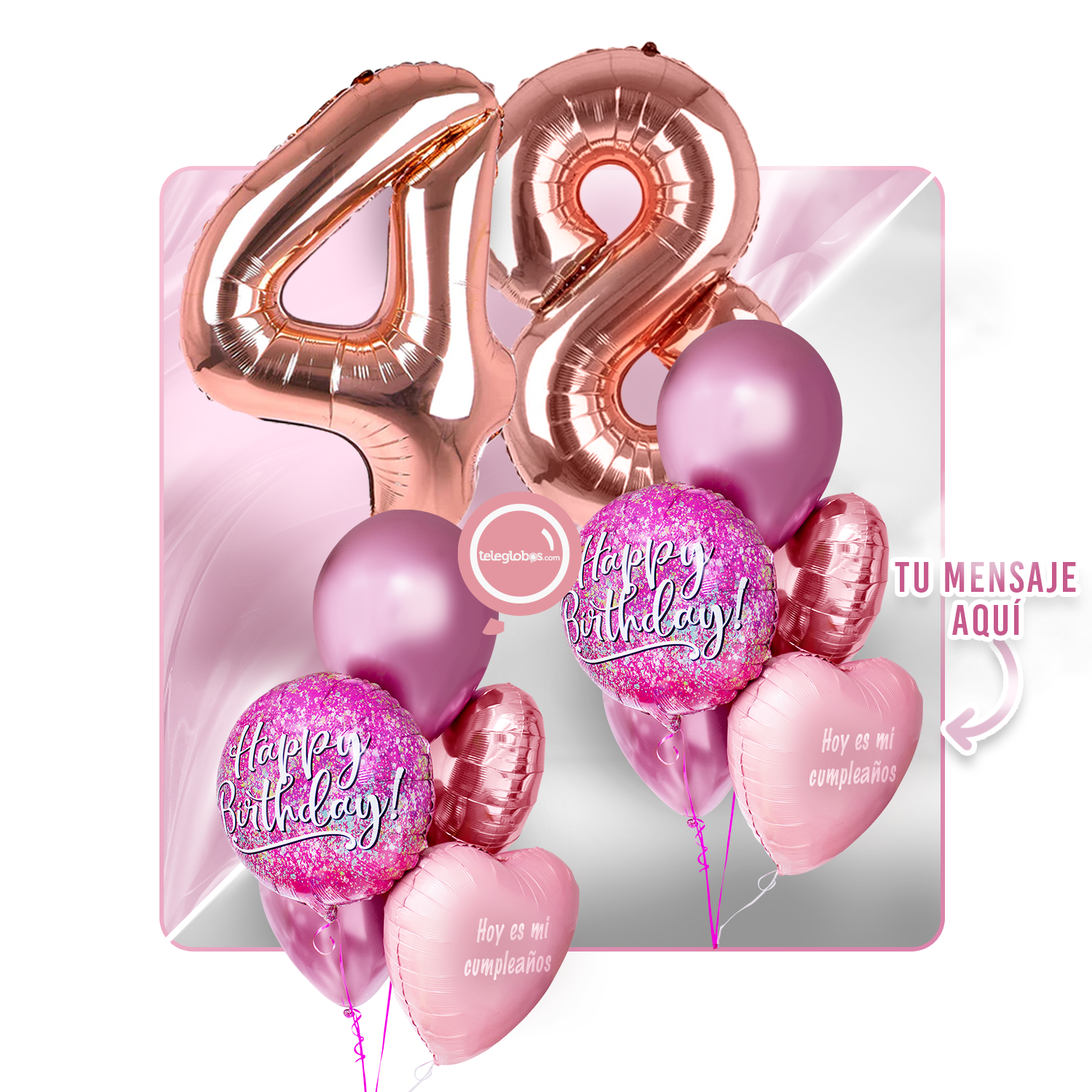 Kit Celebra -Pink Birthday- con Globos de Helio