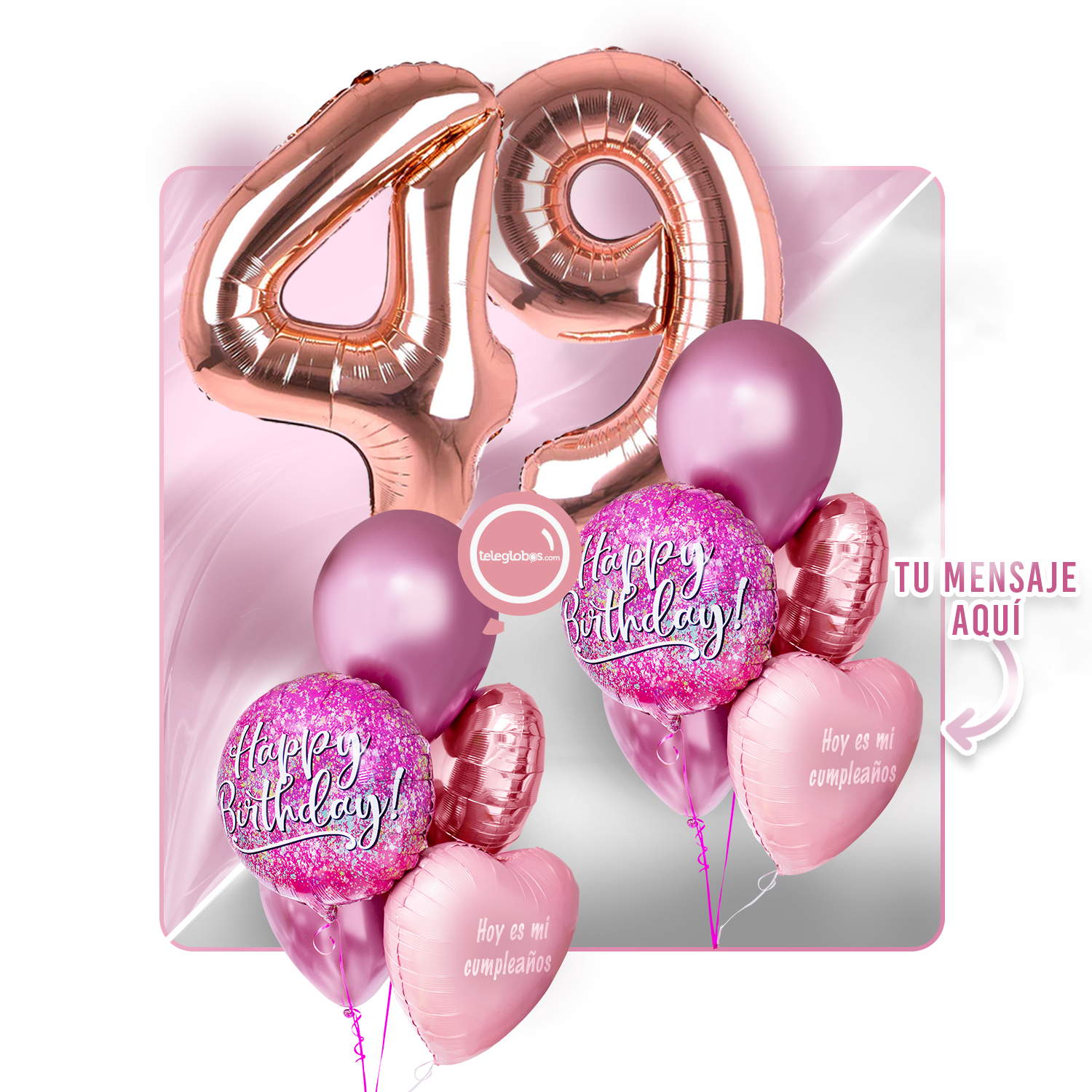 Kit Celebra -Pink Birthday- con Globos de Helio