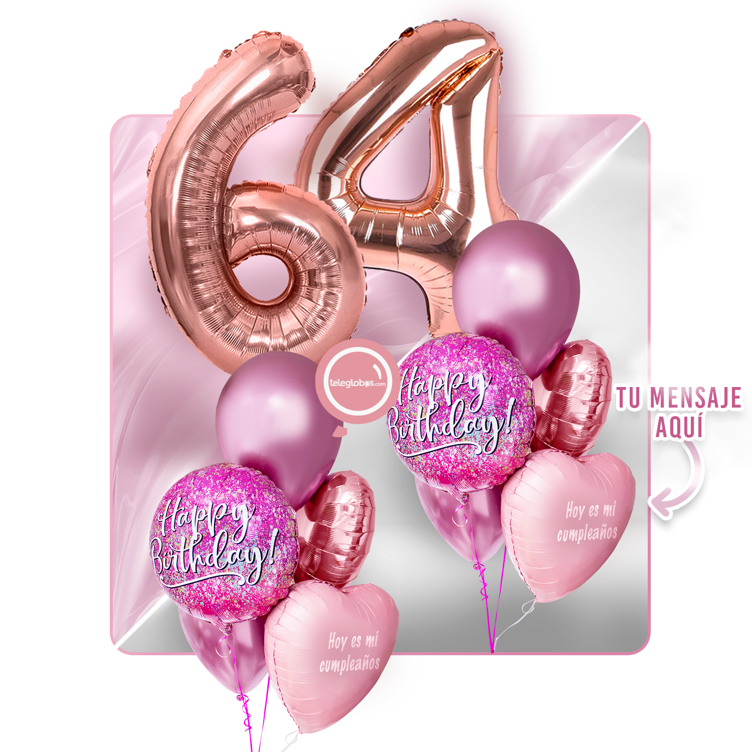 Kit Celebra -Pink Birthday- con Globos de Helio