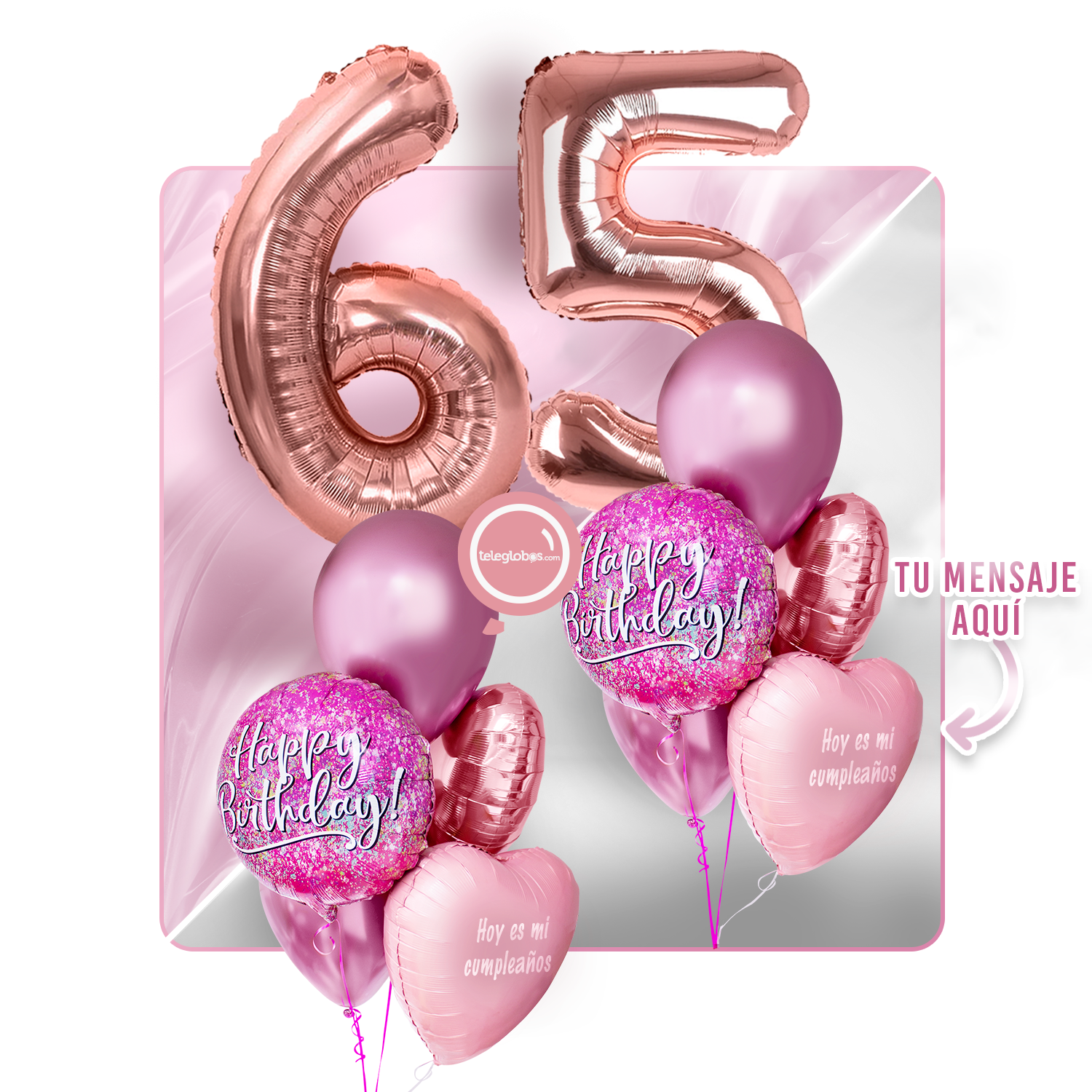 Kit Celebra -Pink Birthday- con Globos de Helio