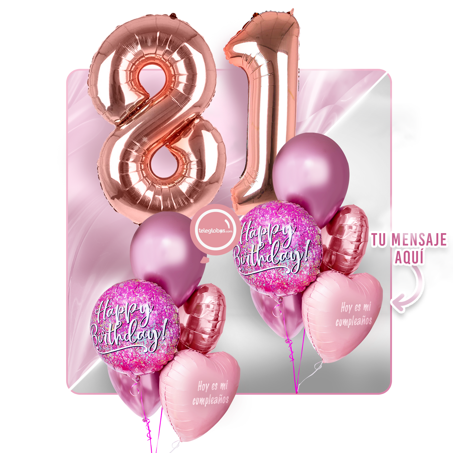Kit Celebra -Pink Birthday- con Globos de Helio