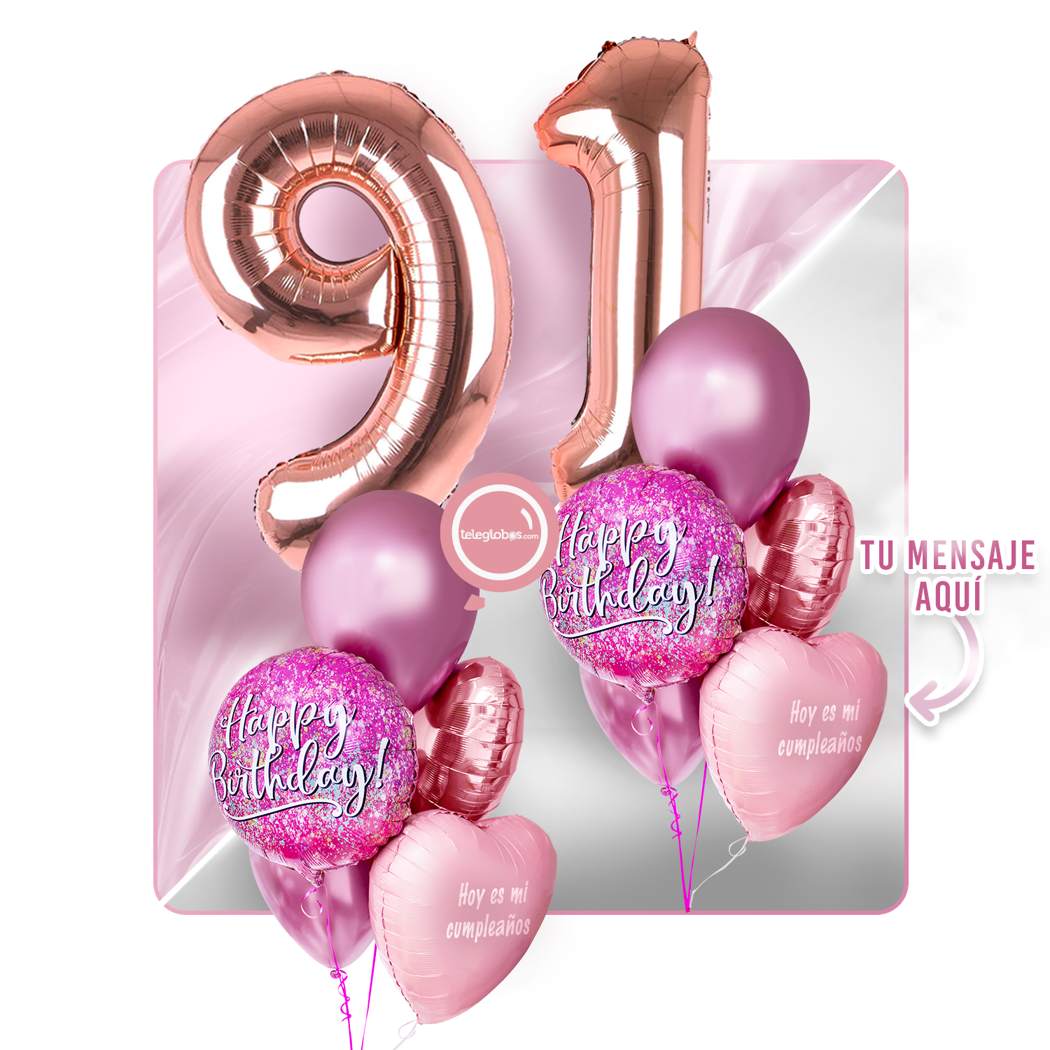 Kit Celebra -Pink Birthday- con Globos de Helio