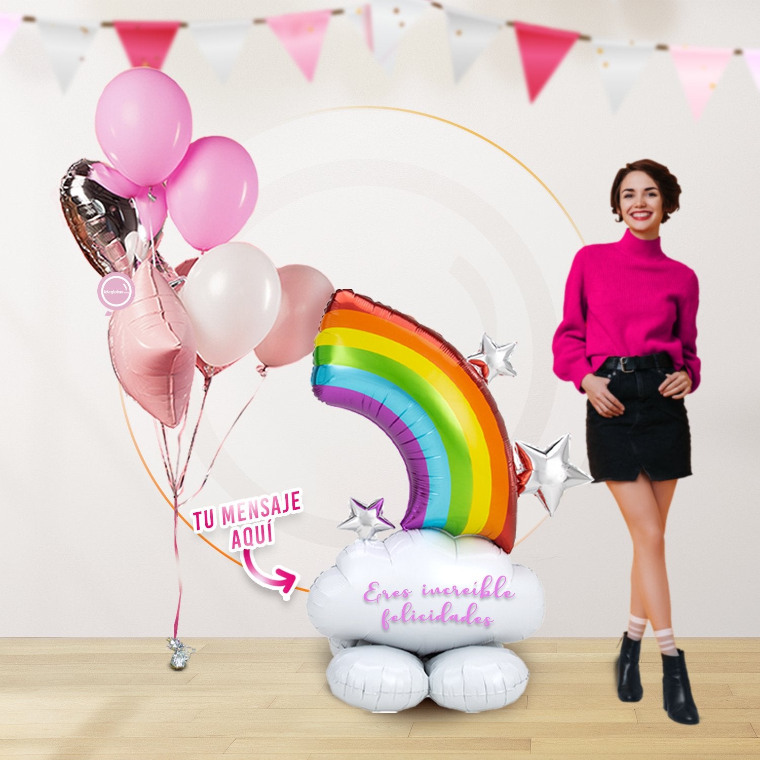 AirLoonz Arcoiris y Nube Personalizada con Bouquet 8 globos sorpresa!