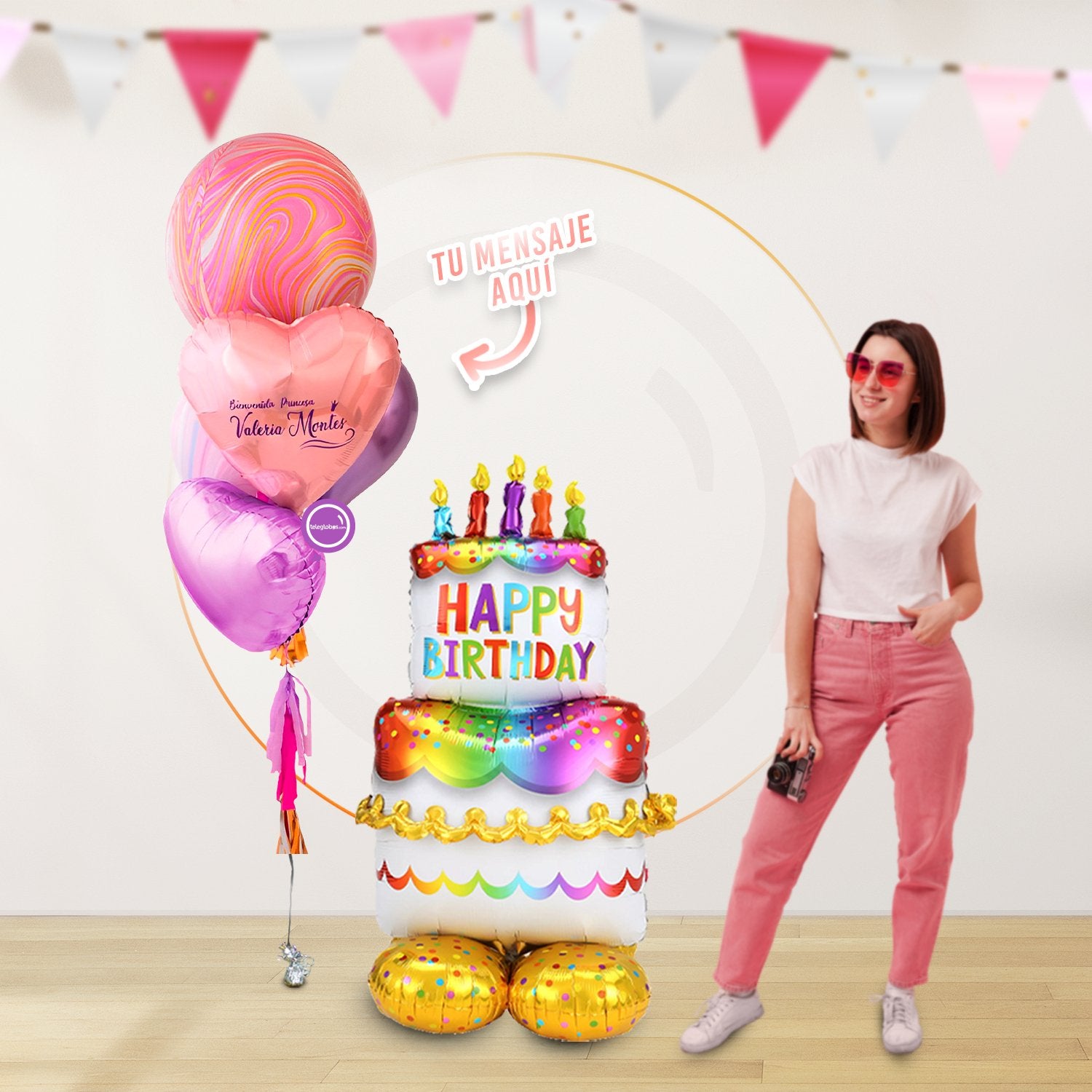 AirLoonz Pastel Happy Birthday con Bunch de Globos Marblez  Personalizado (Dama o Caballero)
