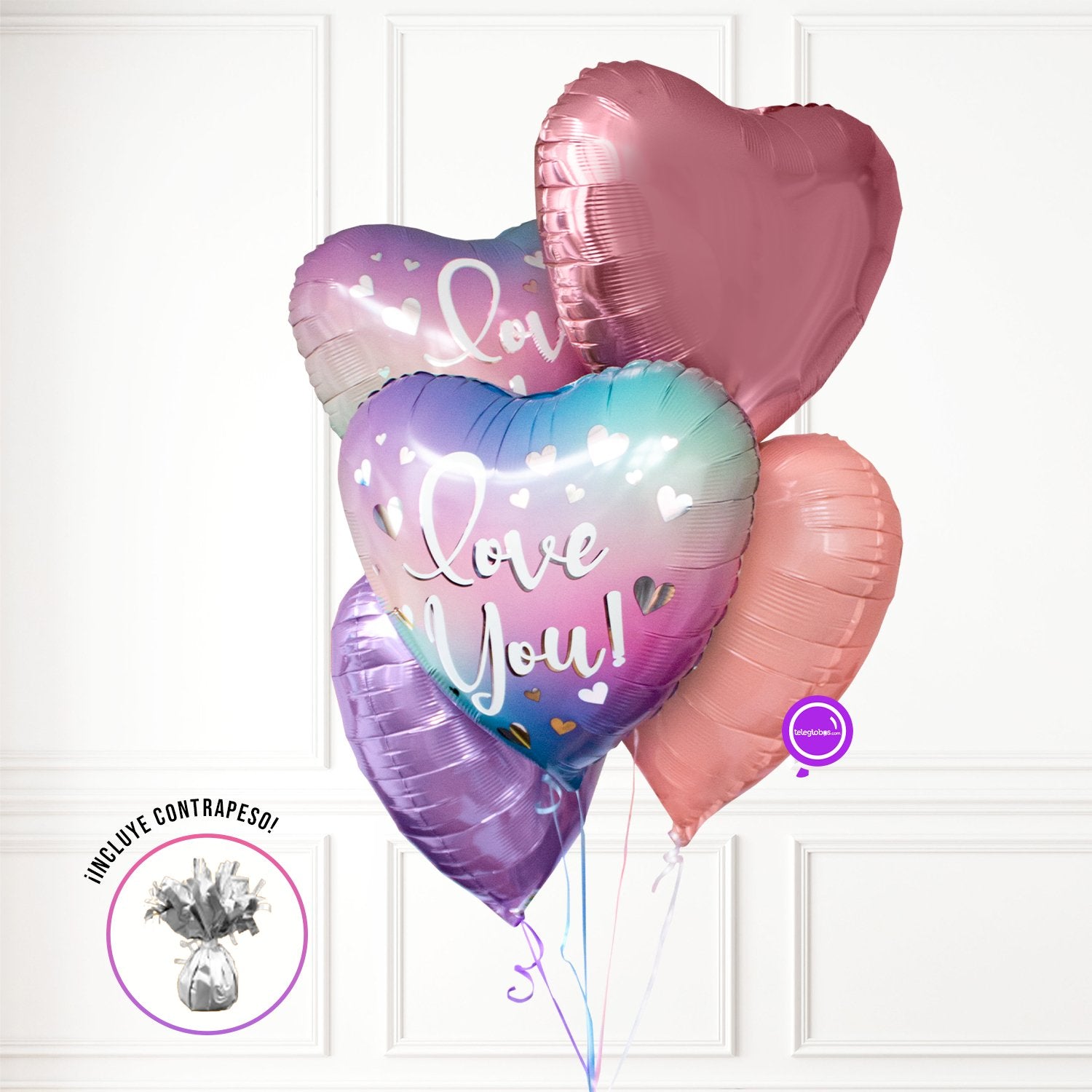 Bouquet de Globos de Amor - Love You Hearts -