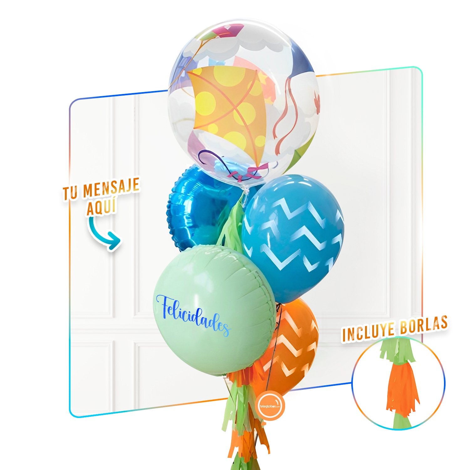 Bunch de globos con helio Burbuja -Papalotes- y personalizado