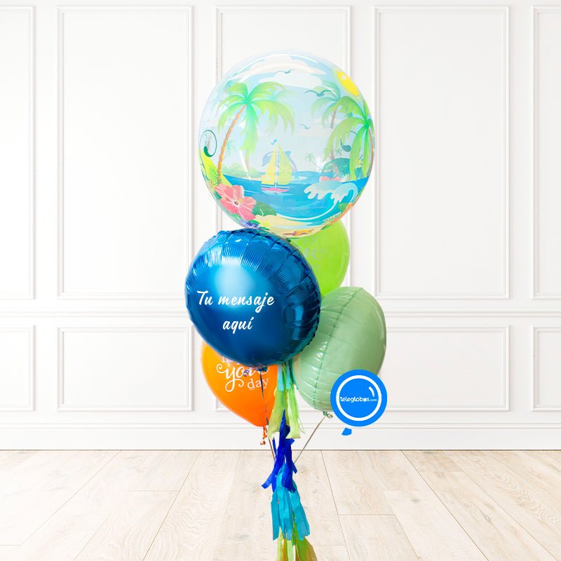 Bunch de globos con helio Burbuja -Playa- y personalizado | Globos y Regalos Teleglobos.com.mx.