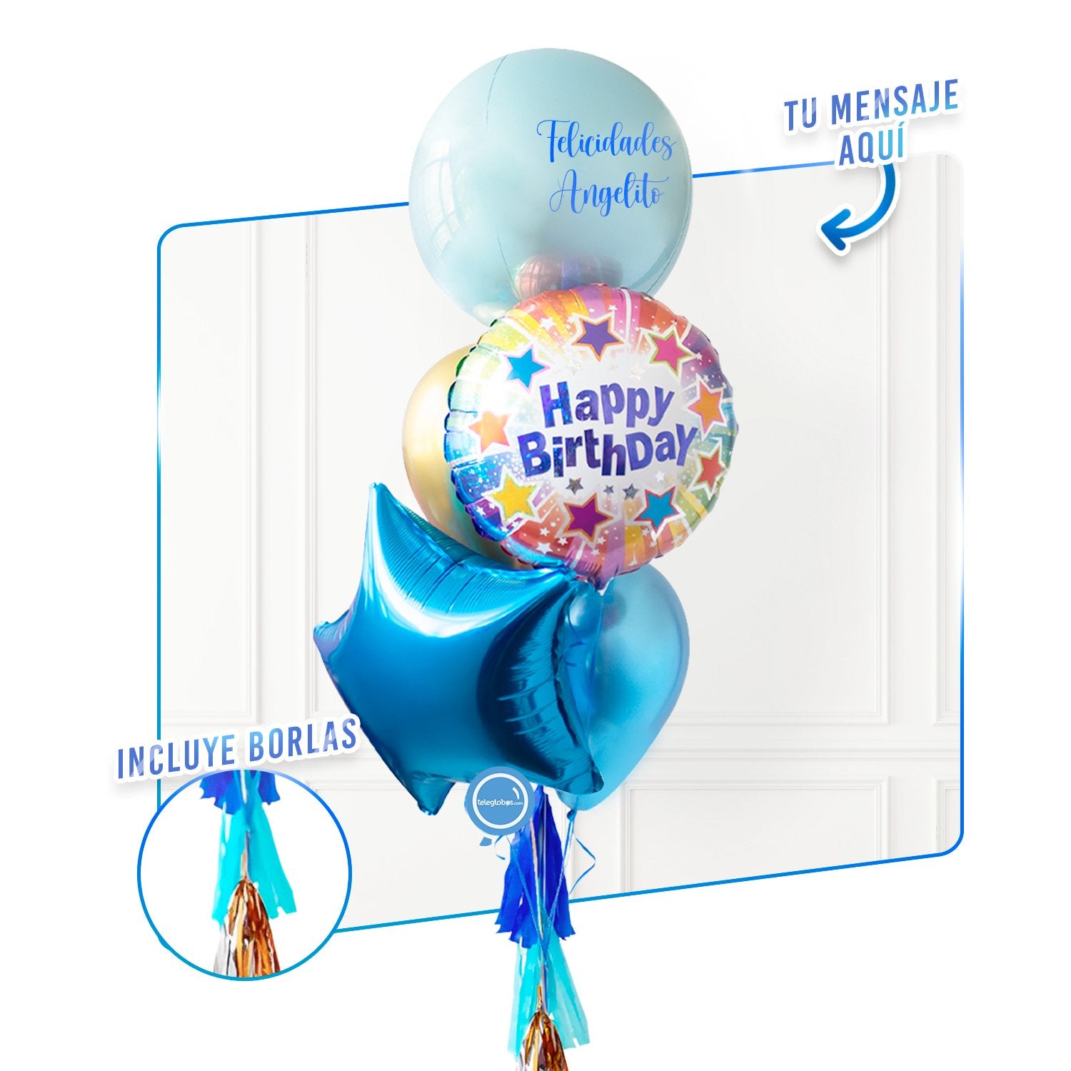 Bunch de globos con helio - Estrellas - personalizado - Caballero ONDAS033