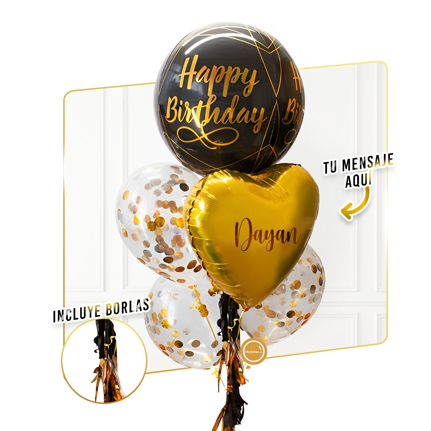 Bunch de globos con helio Orbz HB, Confetti y Personalizado