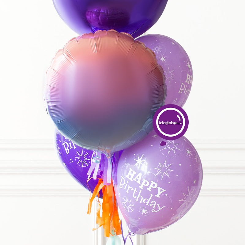 Bunch de globos con helio personalizado y Orbz Purpura Personalizado | Globos y Regalos Teleglobos.com.mx.
