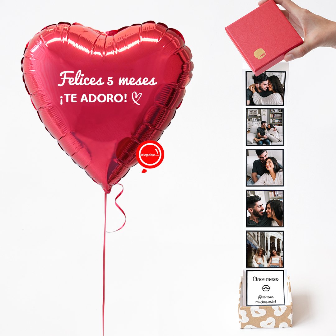 Globo personalizado Corazón 18" + Booth Box (Reel de fotos impresas) -Besos/Roja- | Globos y Regalos Teleglobos.com.mx.