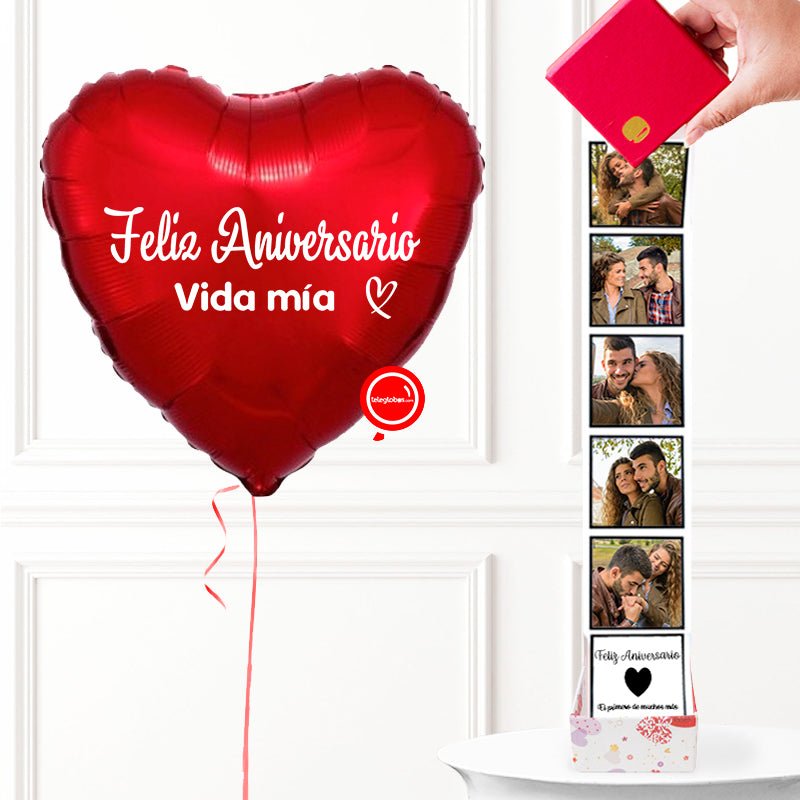 Globo personalizado Corazón 18" + Booth Box (Reel de fotos impresas) - Corazones/Roja- | Globos y Regalos Teleglobos.com.mx.
