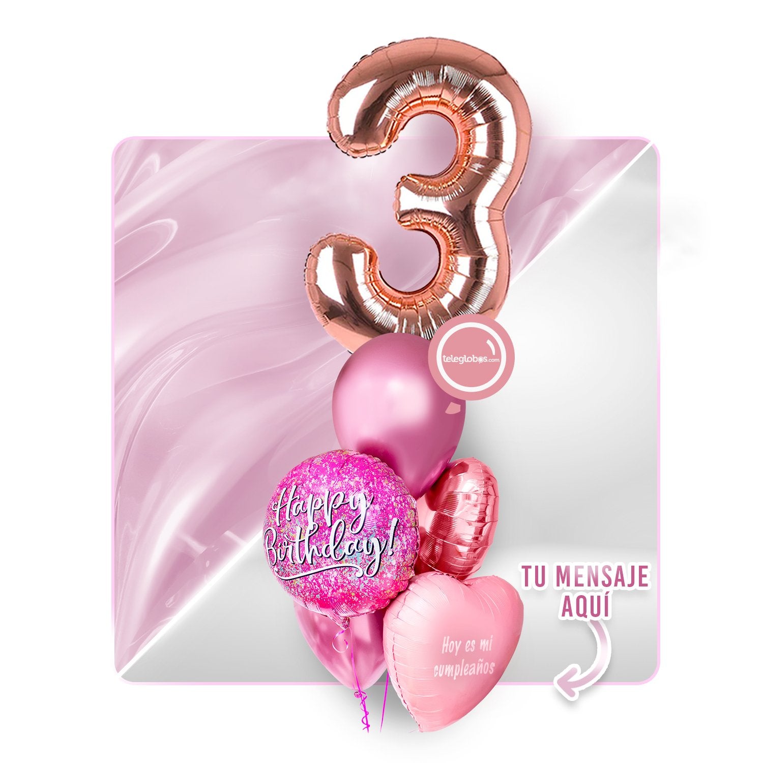 Kit Celebra -Pink Birthday- con Globos de Helio (Una Torre)