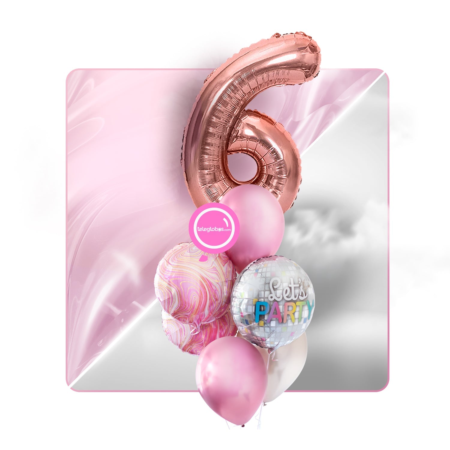 Kit Celebra -Pink Marblez- Globos de Helio (Una Torre)