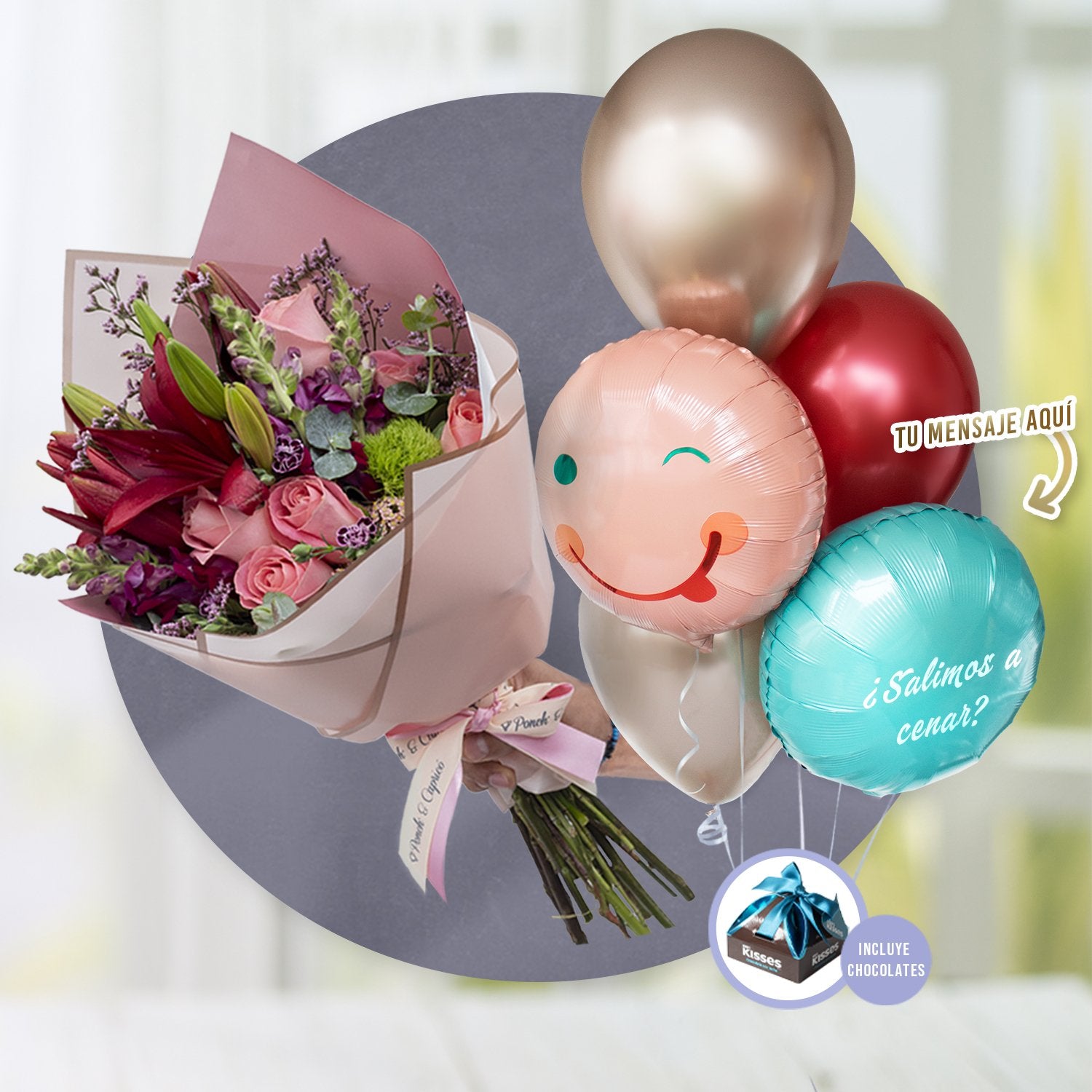 Ramillete de Lillies, Rosas y Boca Dragón + Bouquet de Cumpleaños Personalizado -SET043-